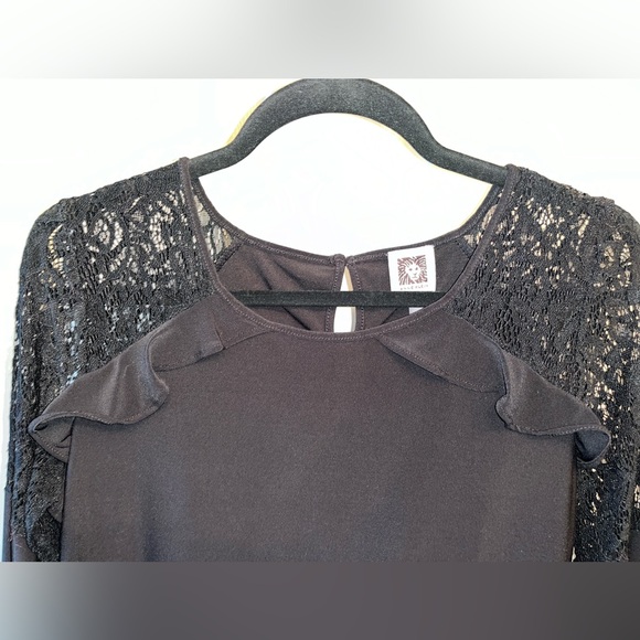 Anne Klein Black 3/4 Sleeve Top w/ Lace Detail SZ S - Picture 5 of 5